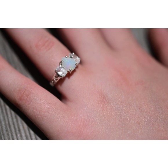 Opal Ring, Unique Engagement Jewelry, Handmade Diamond Ring, Wedding Band - Picture 2 of 3